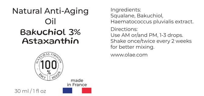 Huile anti - âge 3 % Bakuchiol - Squalane + Astaxanthine - HISHERS SHOWROOM